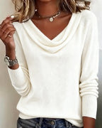 Emerald | Ribbed Knit Cowl Neck Sweater for Women