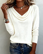 Emerald | Ribbed Knit Cowl Neck Sweater for Women