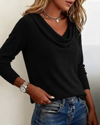 Emerald | Ribbed Knit Cowl Neck Sweater for Women