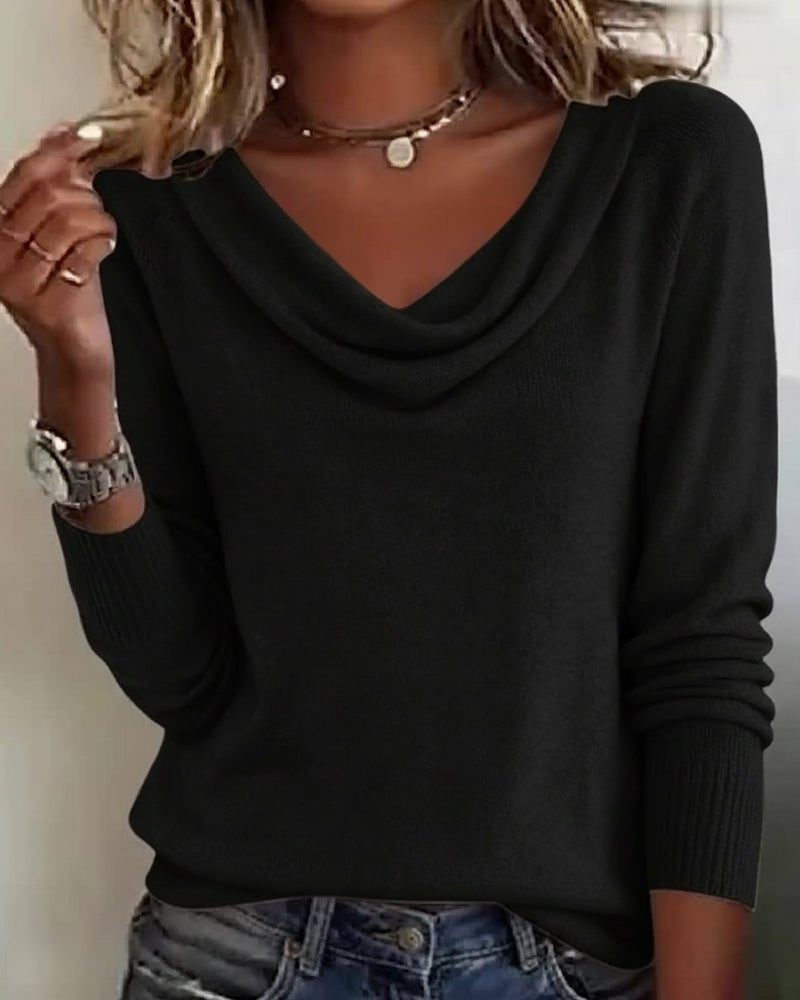 Emerald | Ribbed Knit Cowl Neck Sweater for Women