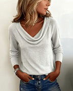 Emerald | Ribbed Knit Cowl Neck Sweater for Women