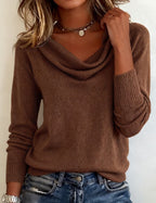 Emerald | Ribbed Knit Cowl Neck Sweater for Women