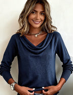 Emerald | Ribbed Knit Cowl Neck Sweater for Women