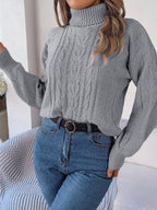 Endellion | Cable Knit Turtleneck Sweater with Long Sleeves for Women