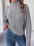 Endellion | Cable Knit Turtleneck Sweater with Long Sleeves for Women