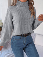 Endellion | Cable Knit Turtleneck Sweater with Long Sleeves for Women