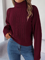 Endellion | Cable Knit Turtleneck Sweater with Long Sleeves for Women