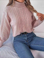 Endellion | Cable Knit Turtleneck Sweater with Long Sleeves for Women