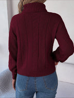 Endellion | Cable Knit Turtleneck Sweater with Long Sleeves for Women