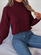 Endellion | Cable Knit Turtleneck Sweater with Long Sleeves for Women