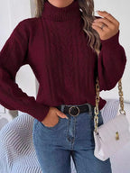Endellion | Cable Knit Turtleneck Sweater with Long Sleeves for Women