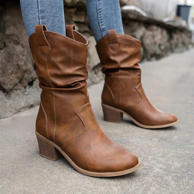 Ermengarde | Suede Block Heel Mid-Calf Boots for Women