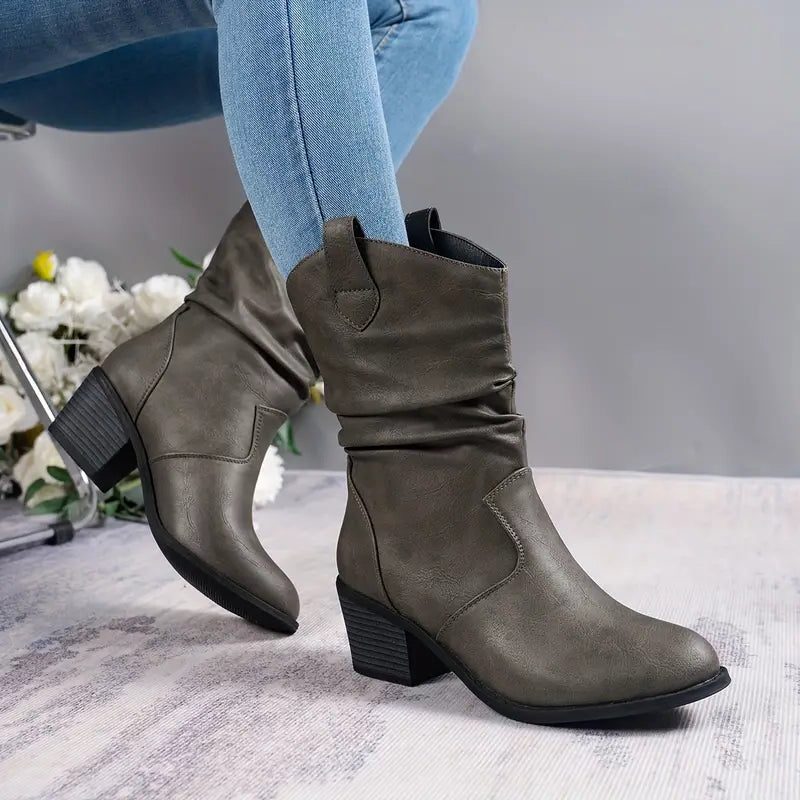 Ermengarde | Suede Block Heel Mid-Calf Boots for Women