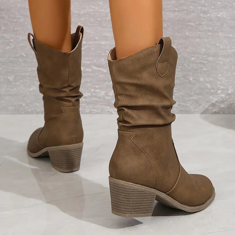 Ermengarde | Suede Block Heel Mid-Calf Boots for Women