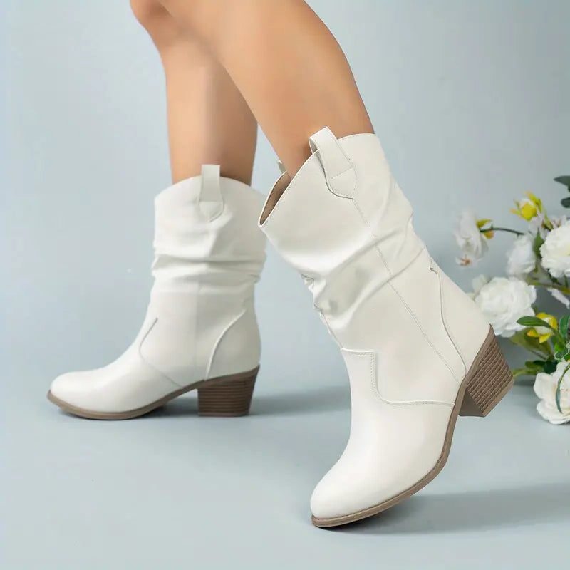 Ermengarde | Suede Block Heel Mid-Calf Boots for Women