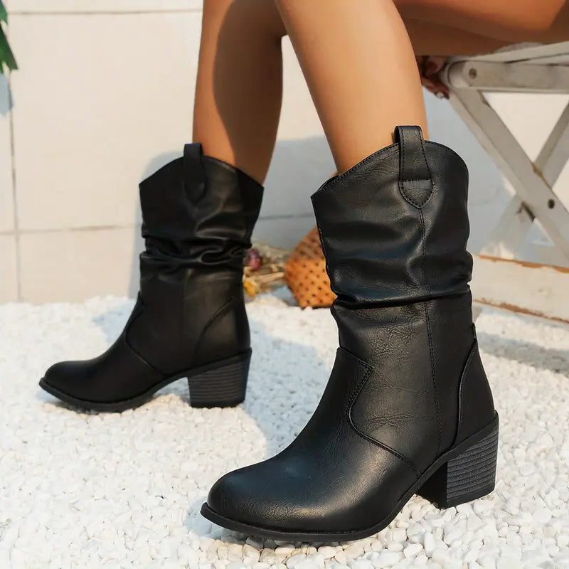 Ermengarde | Suede Block Heel Mid-Calf Boots for Women