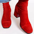 Esmeralda | Suede Block Heel Ankle Boots with Leopard Toe for Women