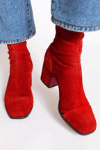 Esmeralda | Suede Block Heel Ankle Boots with Leopard Toe for Women
