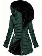 Women's Hooded Coat, Winter New Mid-Length Fleece-Lined Warm Loose, Selected Premium Fabric, Lightweight Warm Fashion Design, Contouring Fit, Suitable for Various Occasions, Whether Urban Commute Or Outdoor Leisure, Showcasing Your Unique Charm