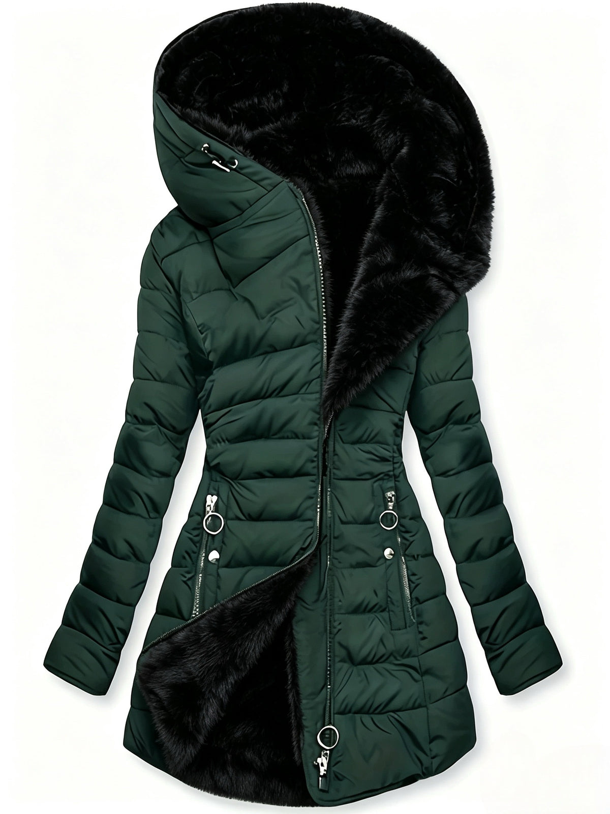 Women's Hooded Coat, Winter New Mid-Length Fleece-Lined Warm Loose, Selected Premium Fabric, Lightweight Warm Fashion Design, Contouring Fit, Suitable for Various Occasions, Whether Urban Commute Or Outdoor Leisure, Showcasing Your Unique Charm