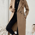 New Autumn/Winter Classic Notched Lapel Long for Women, Waist-Cinching with Tie Belt and Two-Button Design, Over-the-Knee Outerwear, Elegant Commuter Style, Draped and Structured Long-Sleeve with Side Pockets, Simple and Versatile, Slim Fit