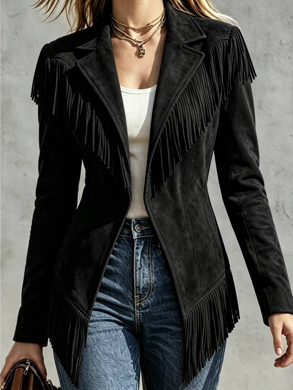 Women'S Casual Fringed Lapel Fitted Long-Sleeve Jacket - Retro And Versatile for Fall And Winter - Affordable Women'S Tops - Fall Women'S Clothing - Halloween Costumes for Women
