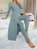 Autumn-Winter Casual Robe and Long Pants Set, High Slit Dress Set, Hair Needle Material, Suitable for Daily Wear, Home Casual Wear