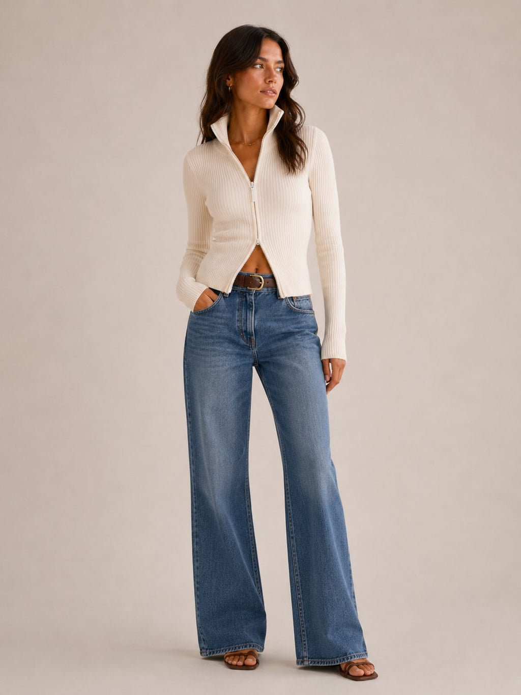 Fiona | Ribbed Knit Zip-Up Cardigan for Women