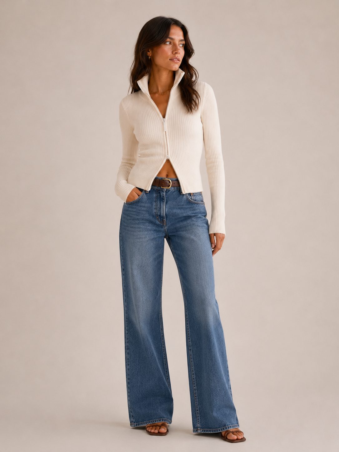 Fiona | Ribbed Knit Zip-Up Cardigan for Women