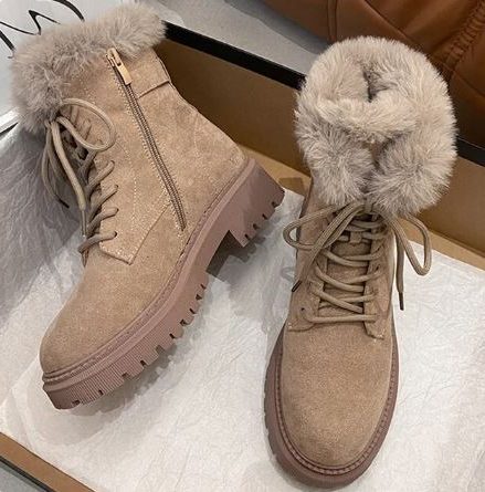 Fleurette | Snow Boots with Faux Fur Collar and Lace-Up for Women