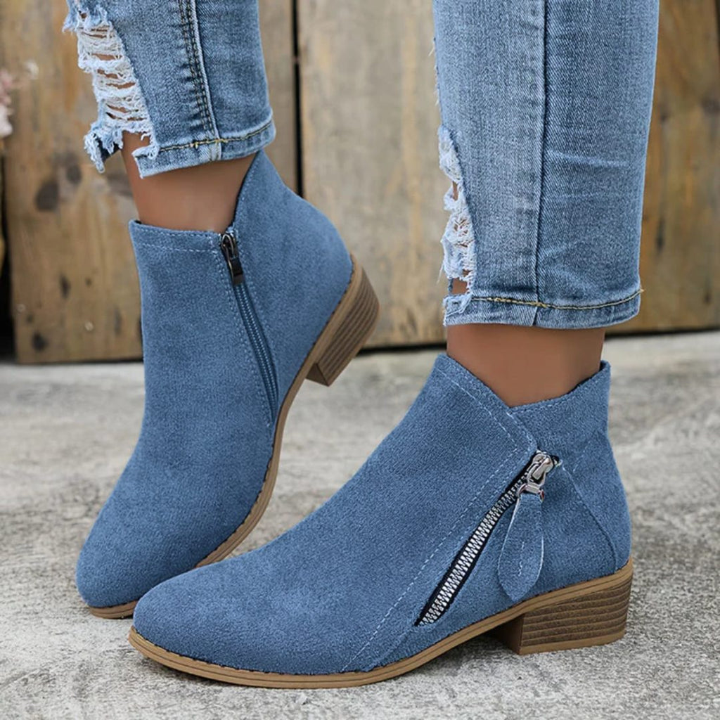 Forsythia | Block Heel Ankle Boots with Zip for Women