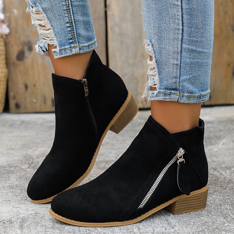 Forsythia | Block Heel Ankle Boots with Zip for Women