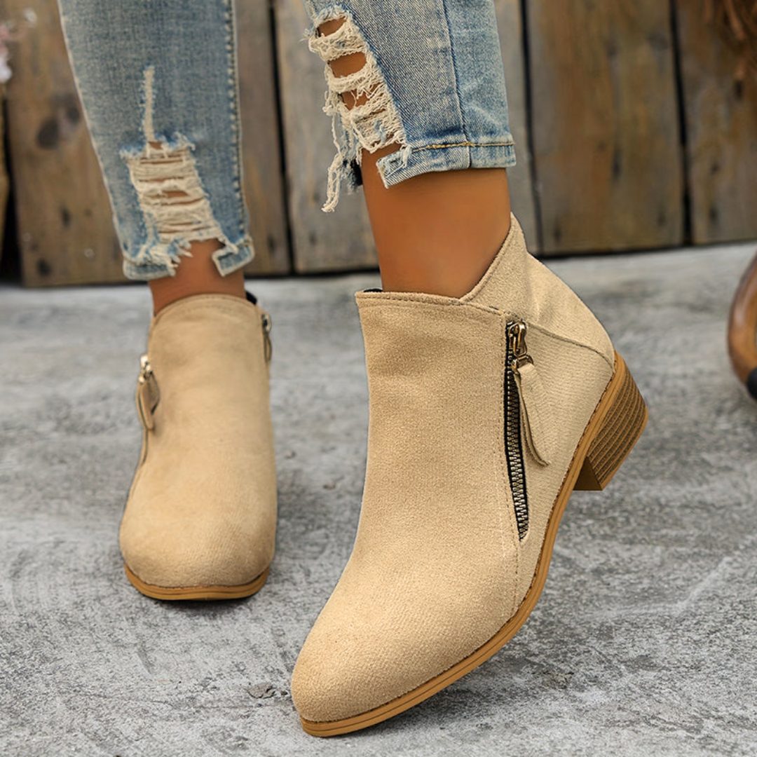 Forsythia | Block Heel Ankle Boots with Zip for Women