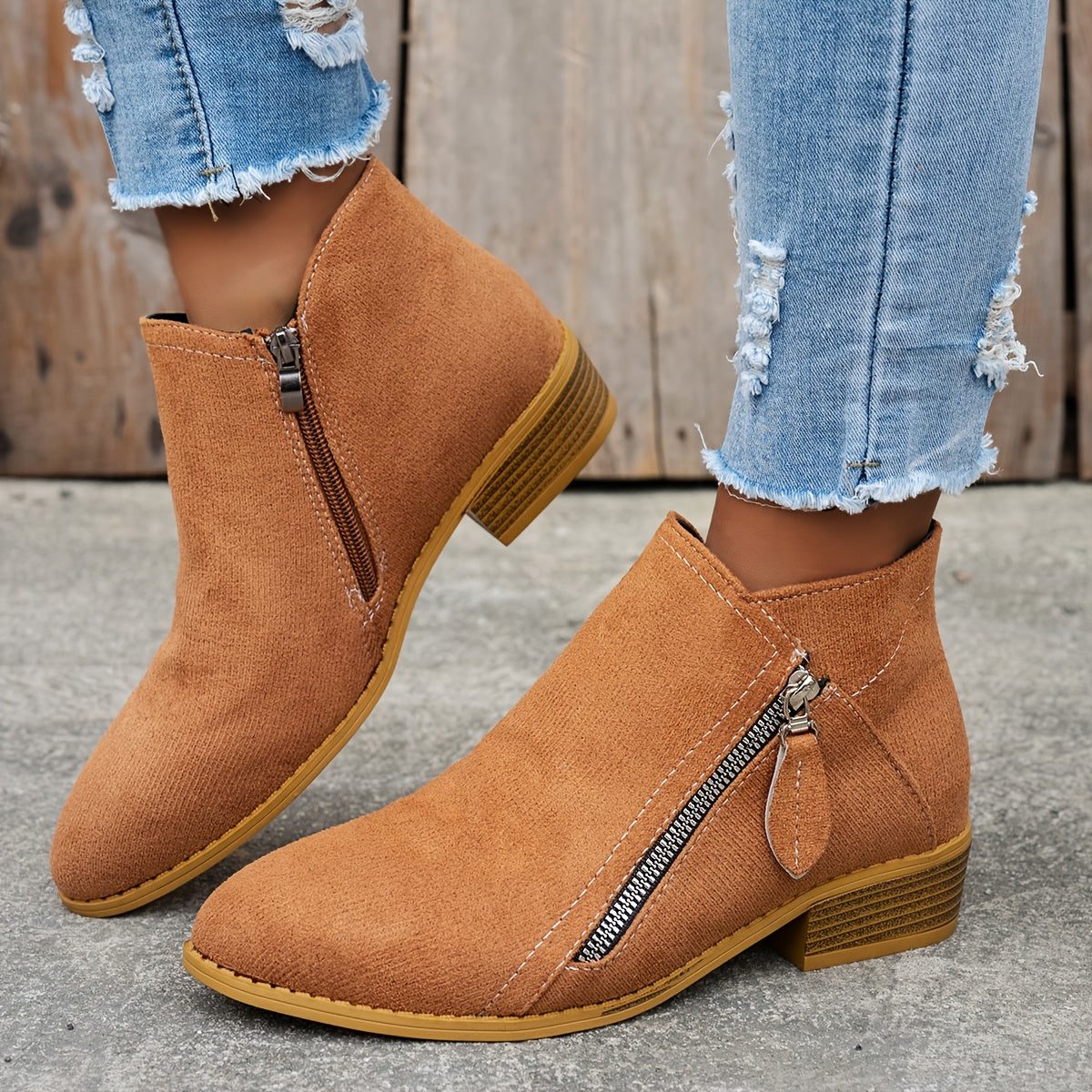 Forsythia | Block Heel Ankle Boots with Zip for Women