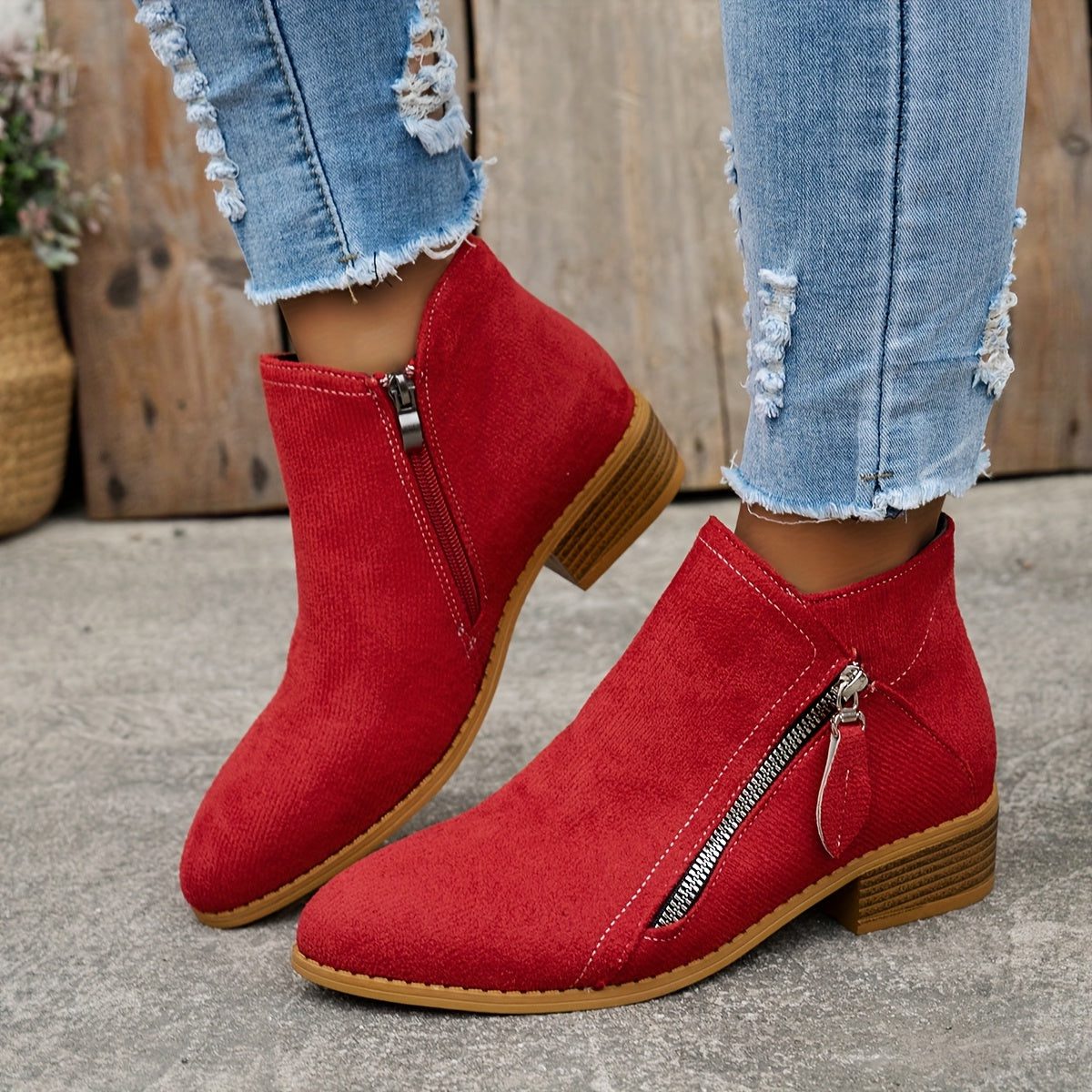 Forsythia | Block Heel Ankle Boots with Zip for Women