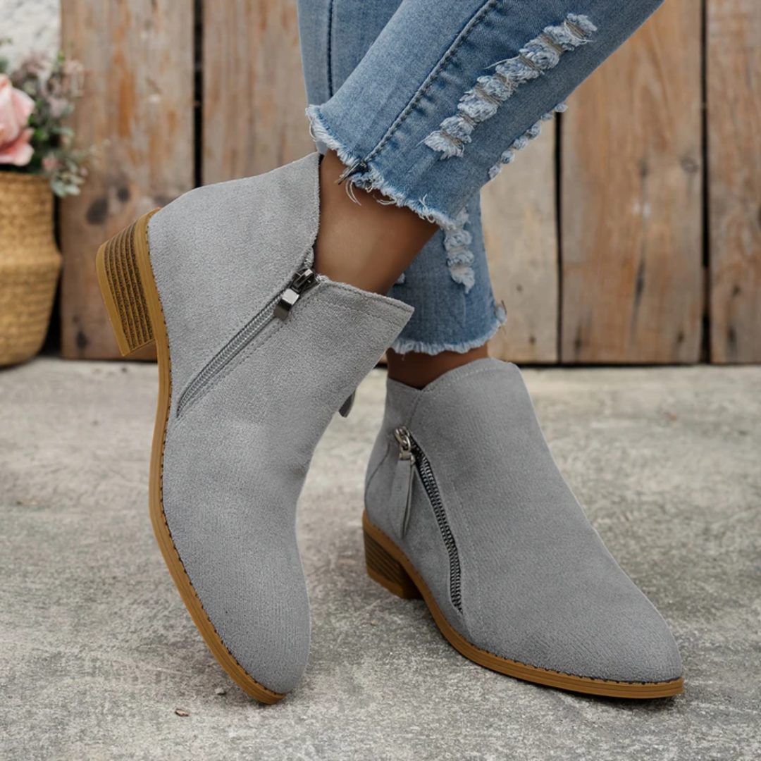 Forsythia | Block Heel Ankle Boots with Zip for Women
