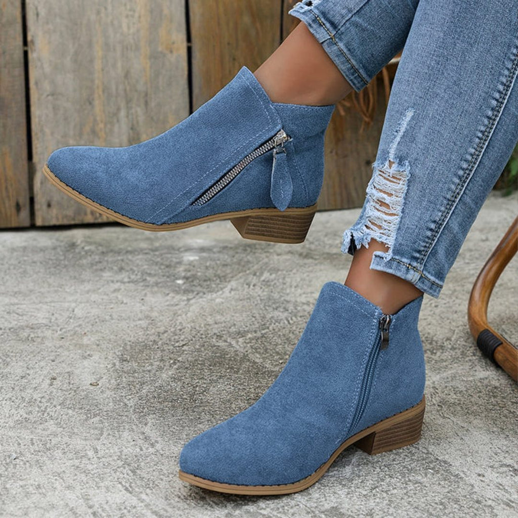 Forsythia | Block Heel Ankle Boots with Zip for Women
