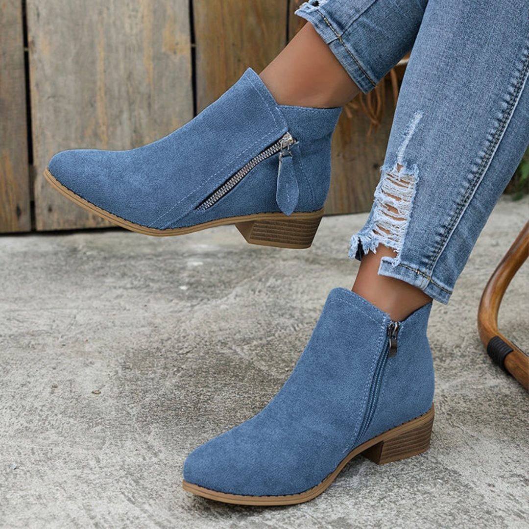 Forsythia | Block Heel Ankle Boots with Zip for Women