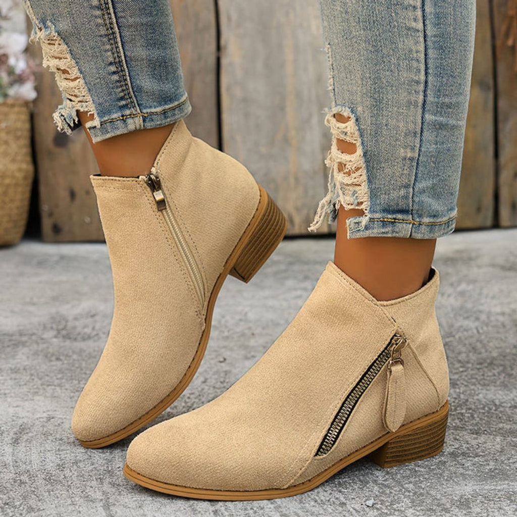 Forsythia | Block Heel Ankle Boots with Zip for Women