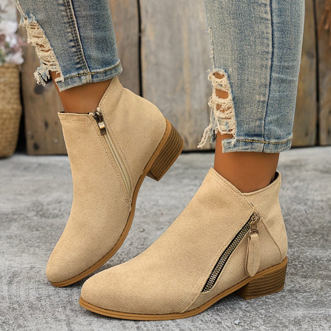 Forsythia | Block Heel Ankle Boots with Zip for Women