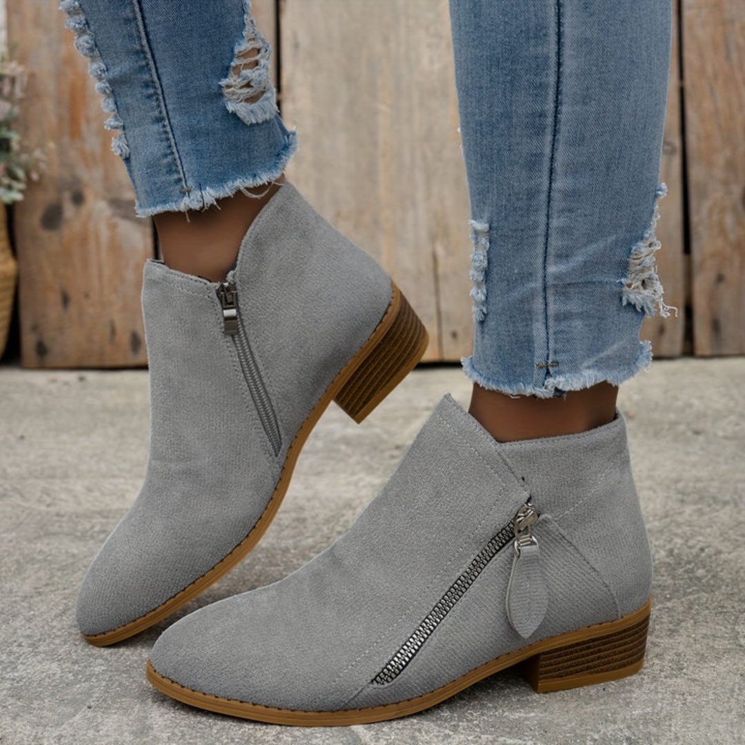 Forsythia | Block Heel Ankle Boots with Zip for Women