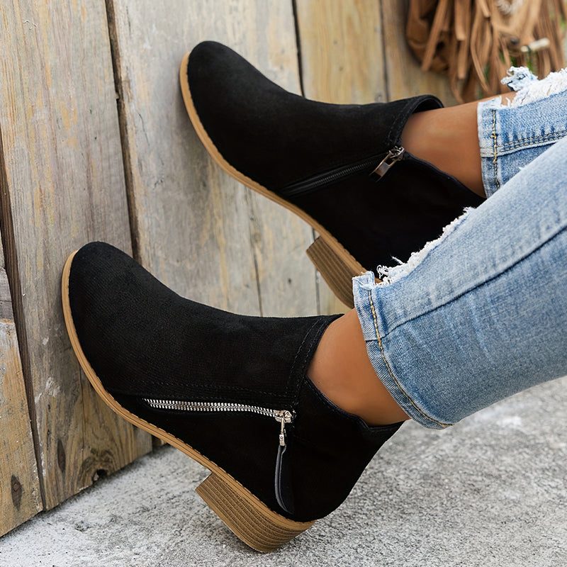 Forsythia | Block Heel Ankle Boots with Zip for Women