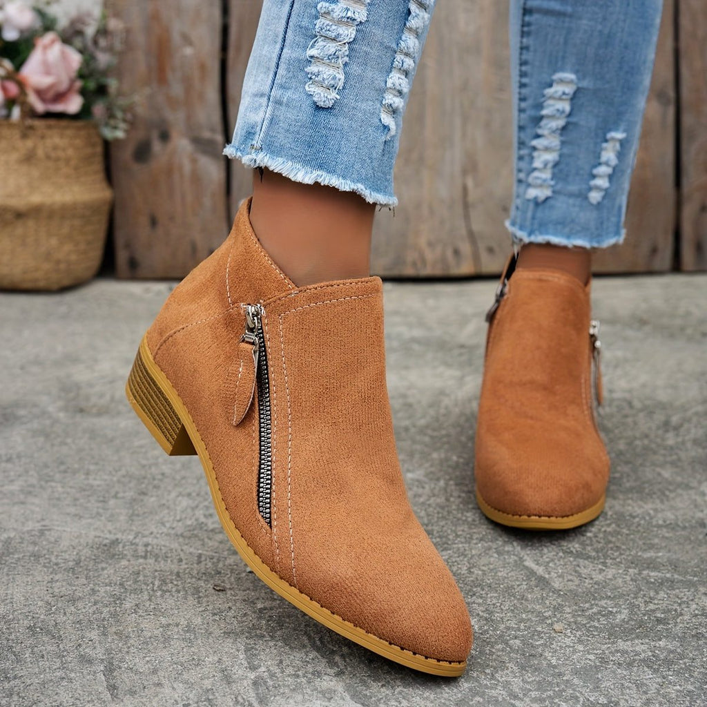 Forsythia | Block Heel Ankle Boots with Zip for Women