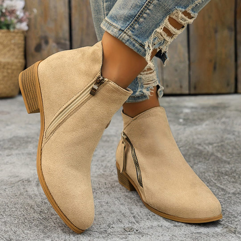 Forsythia | Block Heel Ankle Boots with Zip for Women