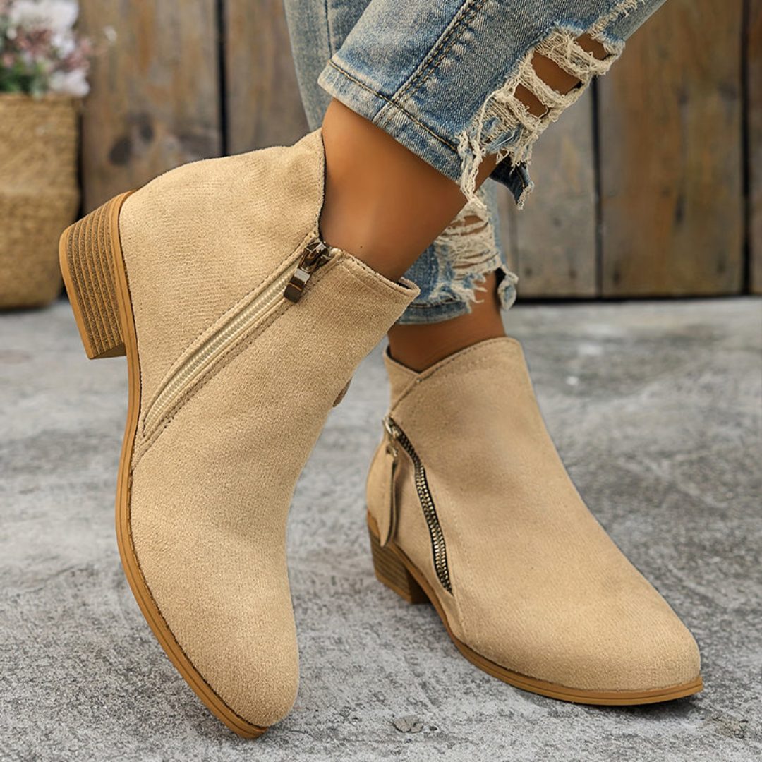 Forsythia | Block Heel Ankle Boots with Zip for Women