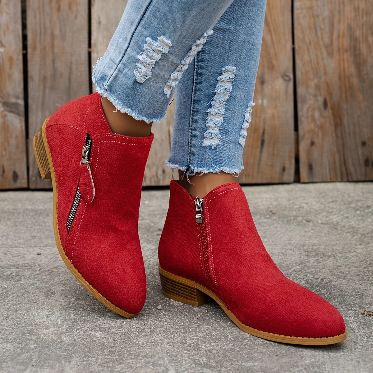 Forsythia | Block Heel Ankle Boots with Zip for Women