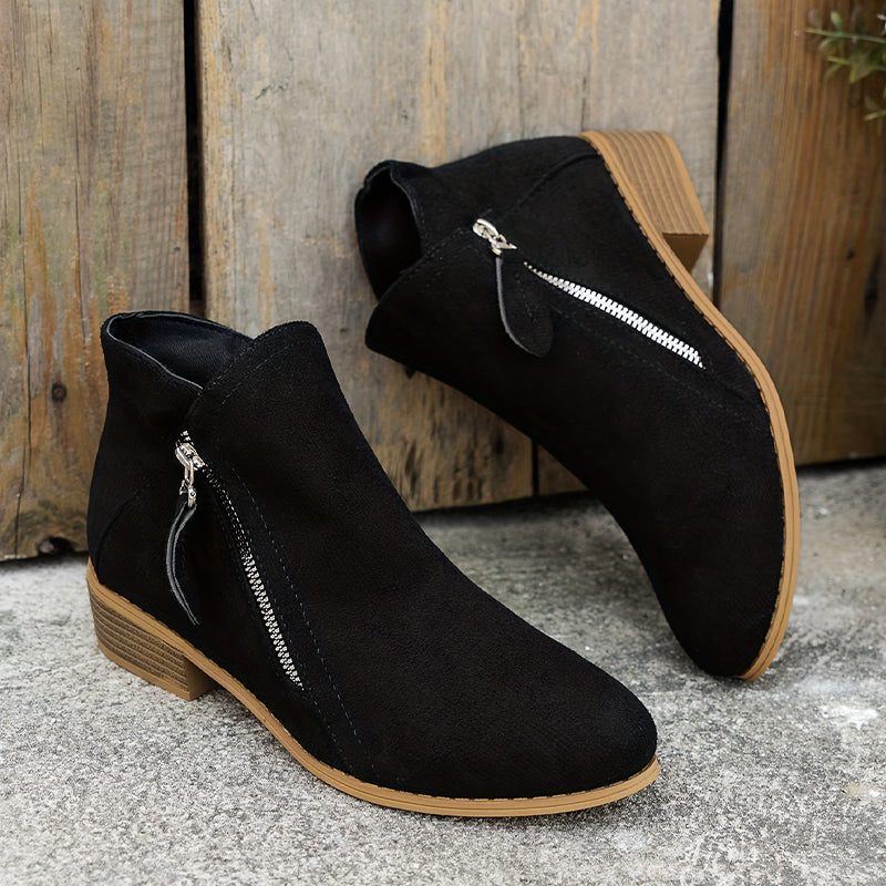 Forsythia | Block Heel Ankle Boots with Zip for Women