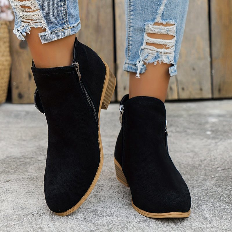 Forsythia | Block Heel Ankle Boots with Zip for Women