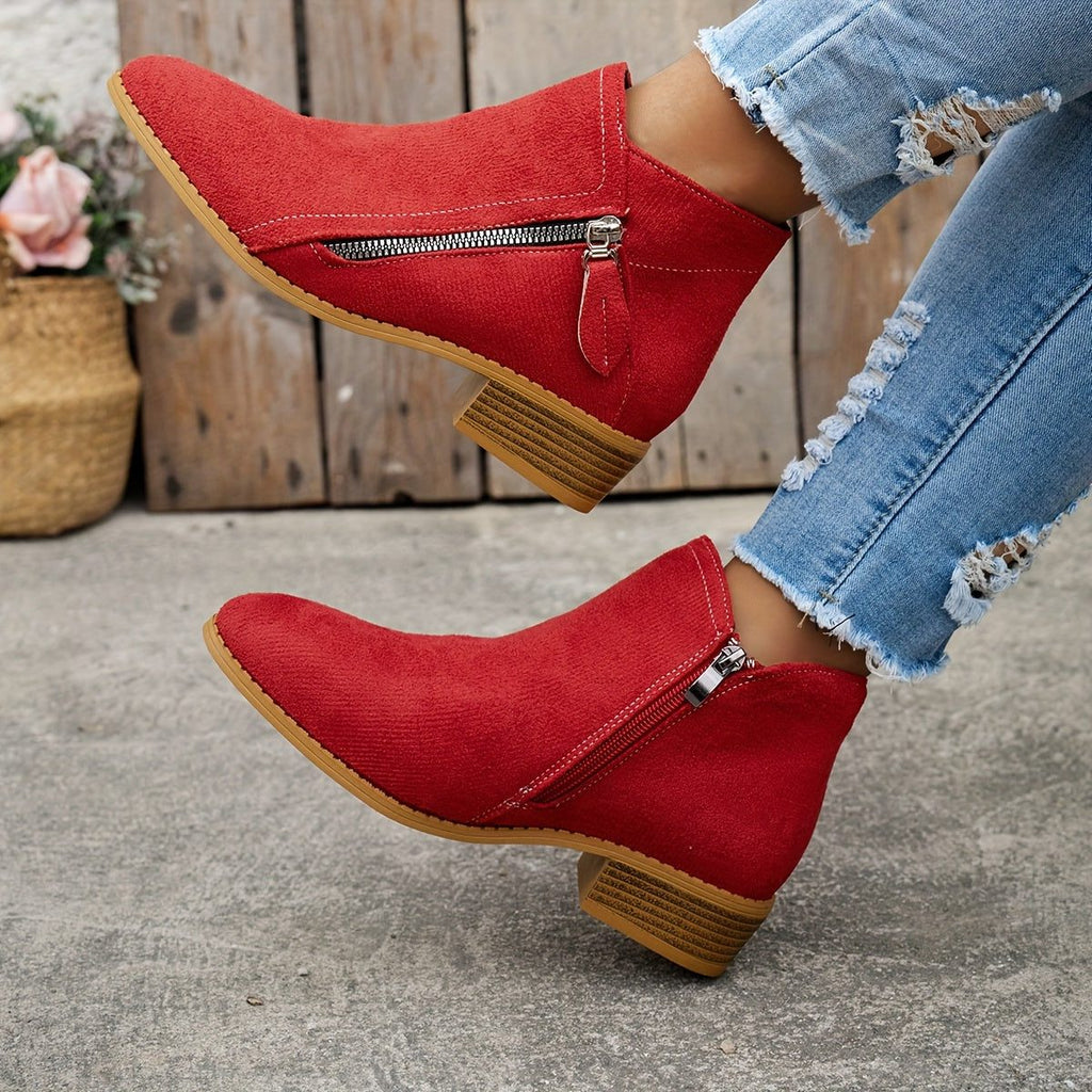 Forsythia | Block Heel Ankle Boots with Zip for Women