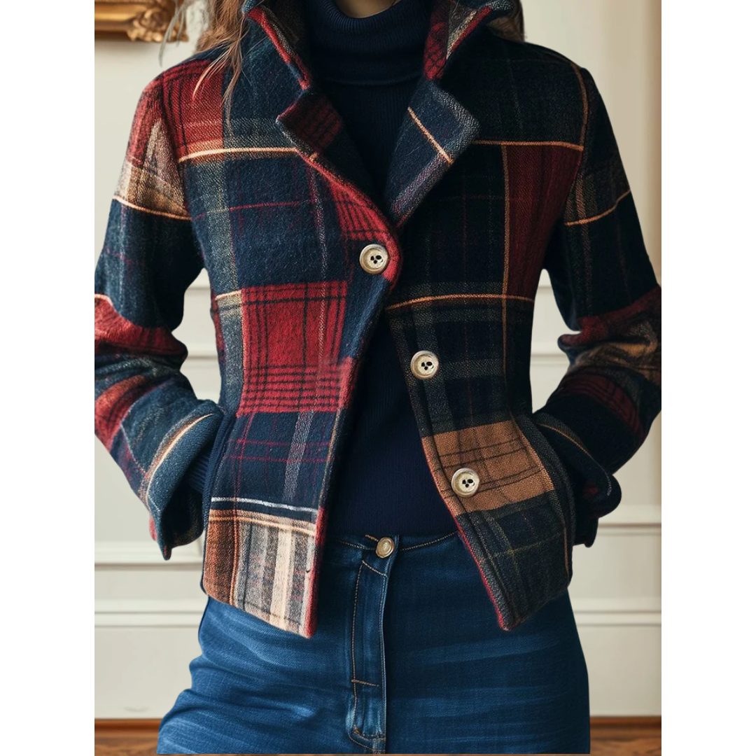 Frida | Plaid Wool Blazer with Lapel Collar for Women